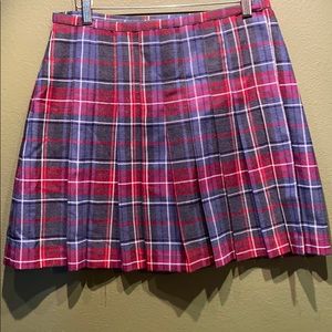 Pleated wool blend plaid skirt